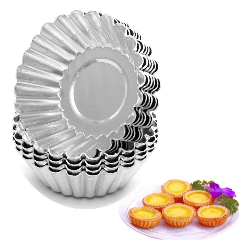 10pcs Nonstick Ripple Egg Tart Mold Flower Shape Reusable Cupcake and