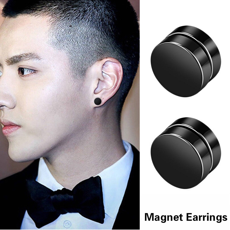 1Pair Punk Mens Strong Round Ear Stud,Non Piercing