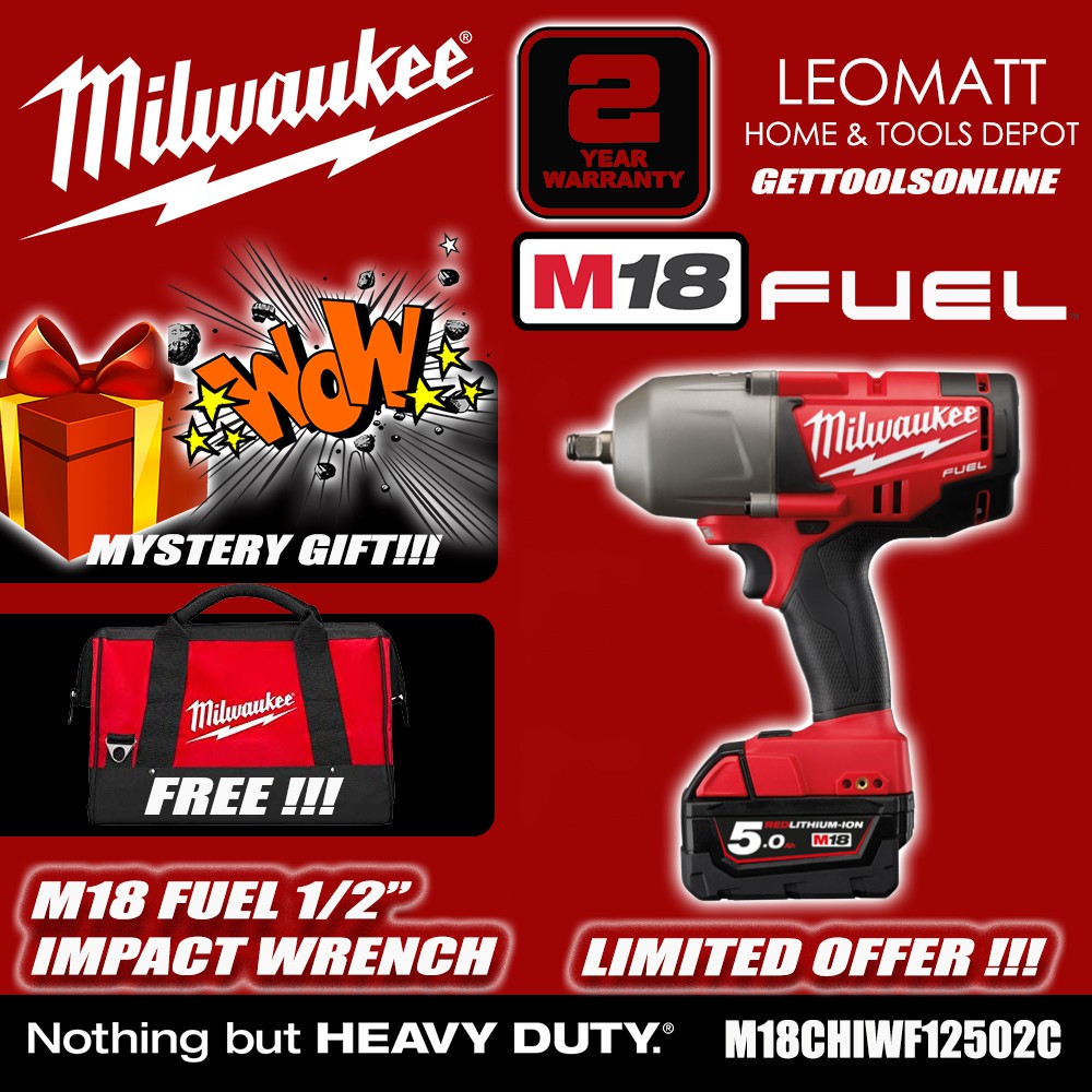 Milwaukee M18 FUEL 1/2” High Torque Impact Wrench Kit Set Shopee Malaysia