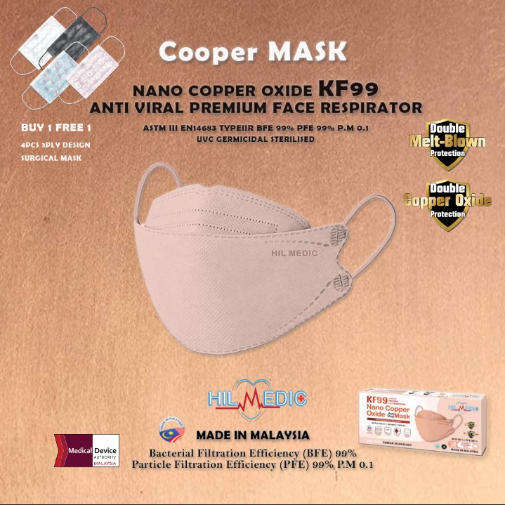 HIL MEDIC NANO COPPER OXIDE MASK 4PLY KF99 KF94 BUATAN MSIA MEDICAL