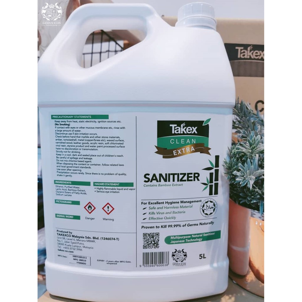 TAKEX Food Grade & HALAL Sanitizer 75 Ethanol, 5 Litres Refill Pack