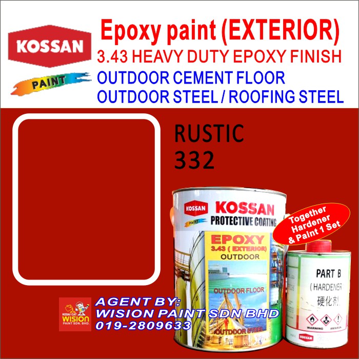 RUSTIC 332 ( 1L ) EPOXY PU EXTERIOR 3.43 KOSSAN PAINT for METAL