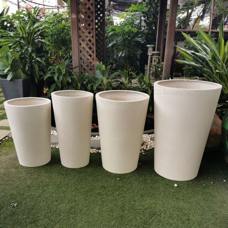 RICO Z17 Beige Granite Fibreglass Premium Round Circular Flower Pot