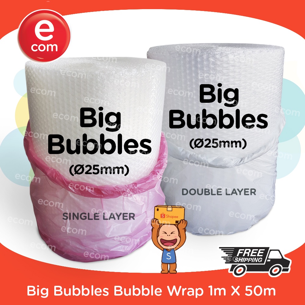 BIG BUBBLE BUBBLE WRAP SINGLE / DOUBLE LAYER 1m X 50m ( 25mm bubble