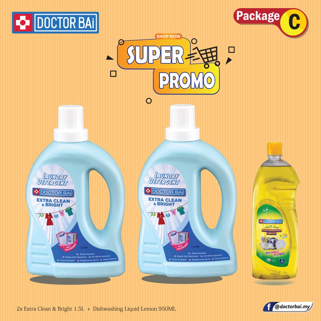 [SUPER PROMO] DOCTOR BAi " Extra Clean & Bright "Laundry Detergent 1.5L [x2] + Dishwashing