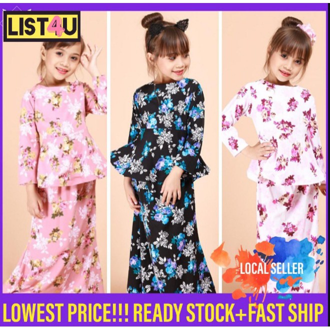 Baju Kurung KanakKanak Floral Peplum Girls Traditional Kurung Set