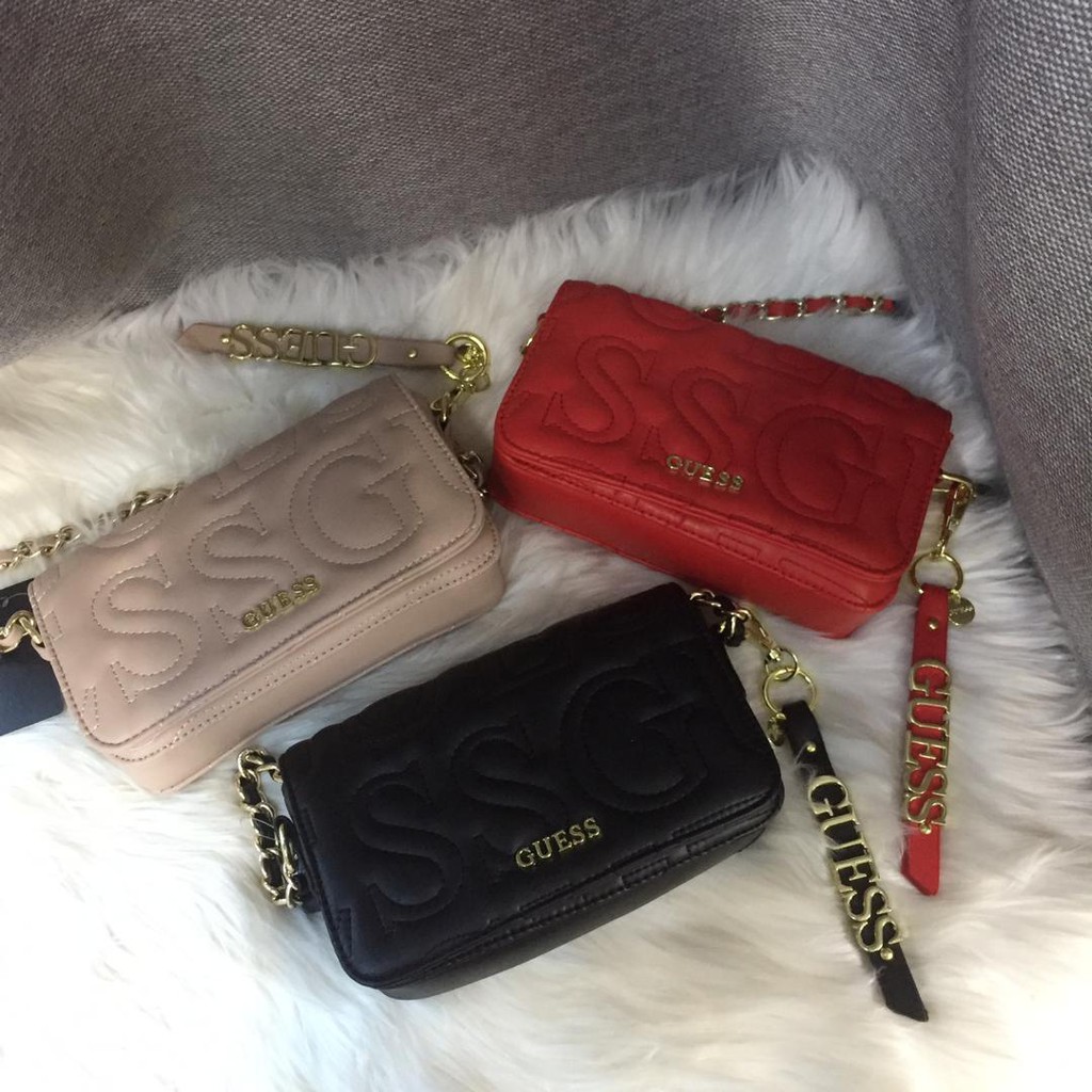 Guess Women's Rectangle Sling Bag with Keychain & Dust Bag (3 Colors