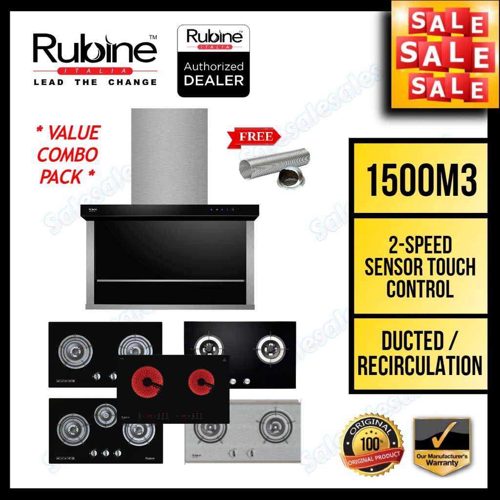 *VALUE PACKAGE* Rubine RCHSIROCCOXBL 1500m3 Designer Cooker Hood + Builtin Hob Packages