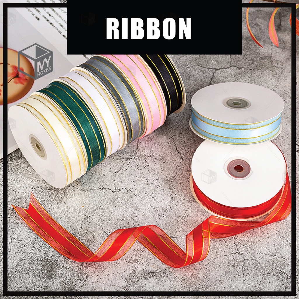 AVAILABLE NOW IN IPOH!! Good Quality Gold Line Plain Colour Ribbon