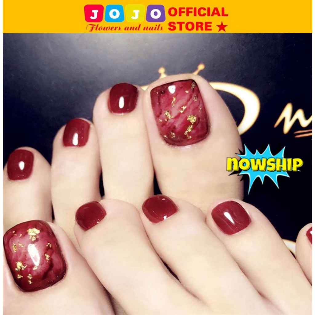 Set Of 24 High Quality JellyPainted Red Fake Toenails J36 jojo