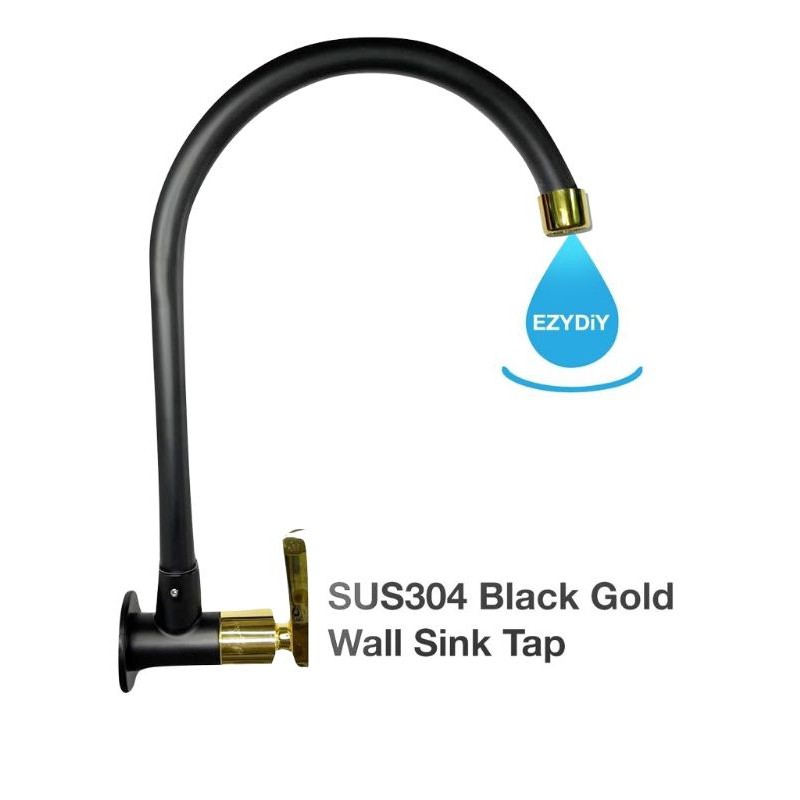BLACK SERIES SUS304 STAINLESS STEEL BLACK GOLD WALL MOUNT SINK TAP