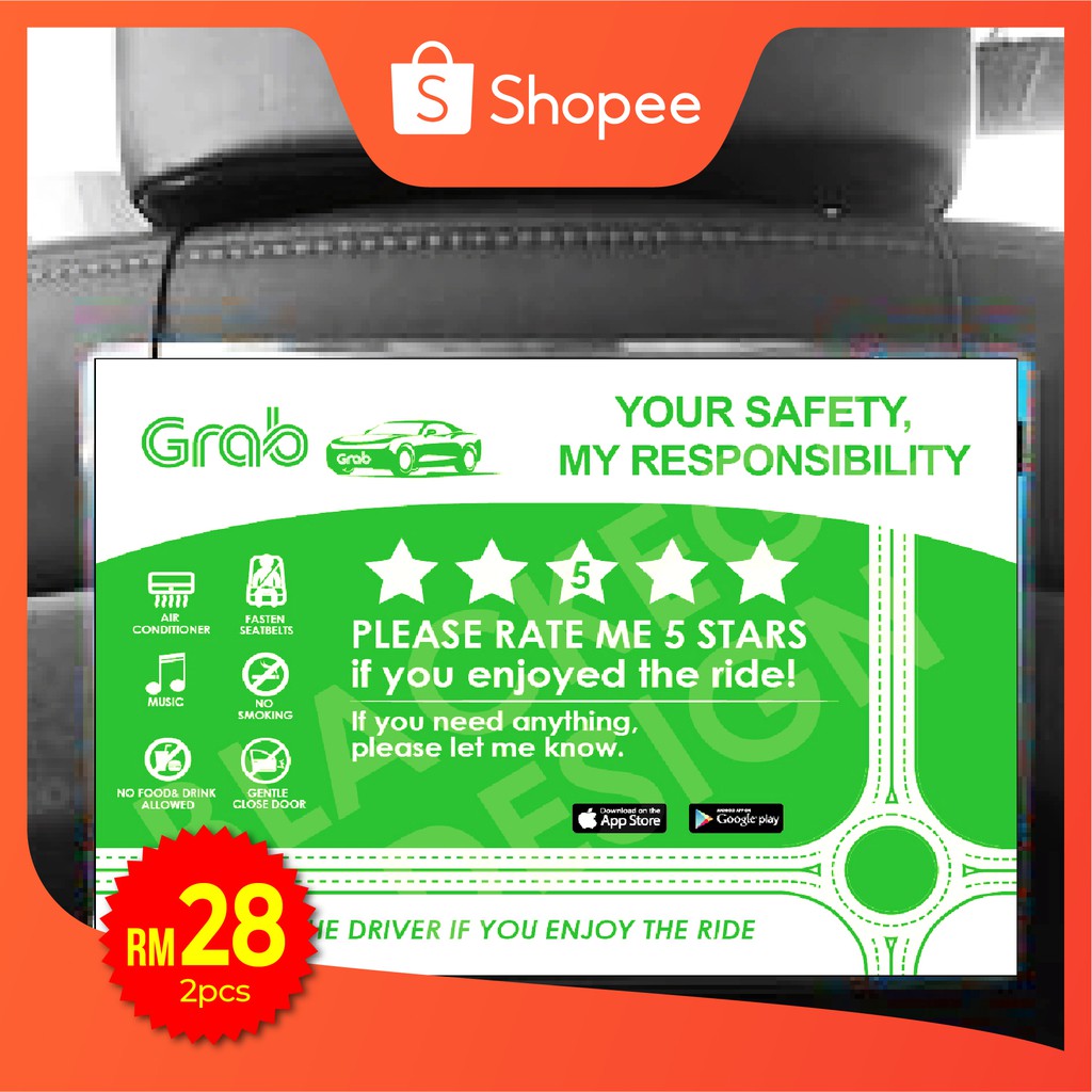 Grab, E Hailing_KAD BINTANG(Ready Stock) (2PCS) Shopee