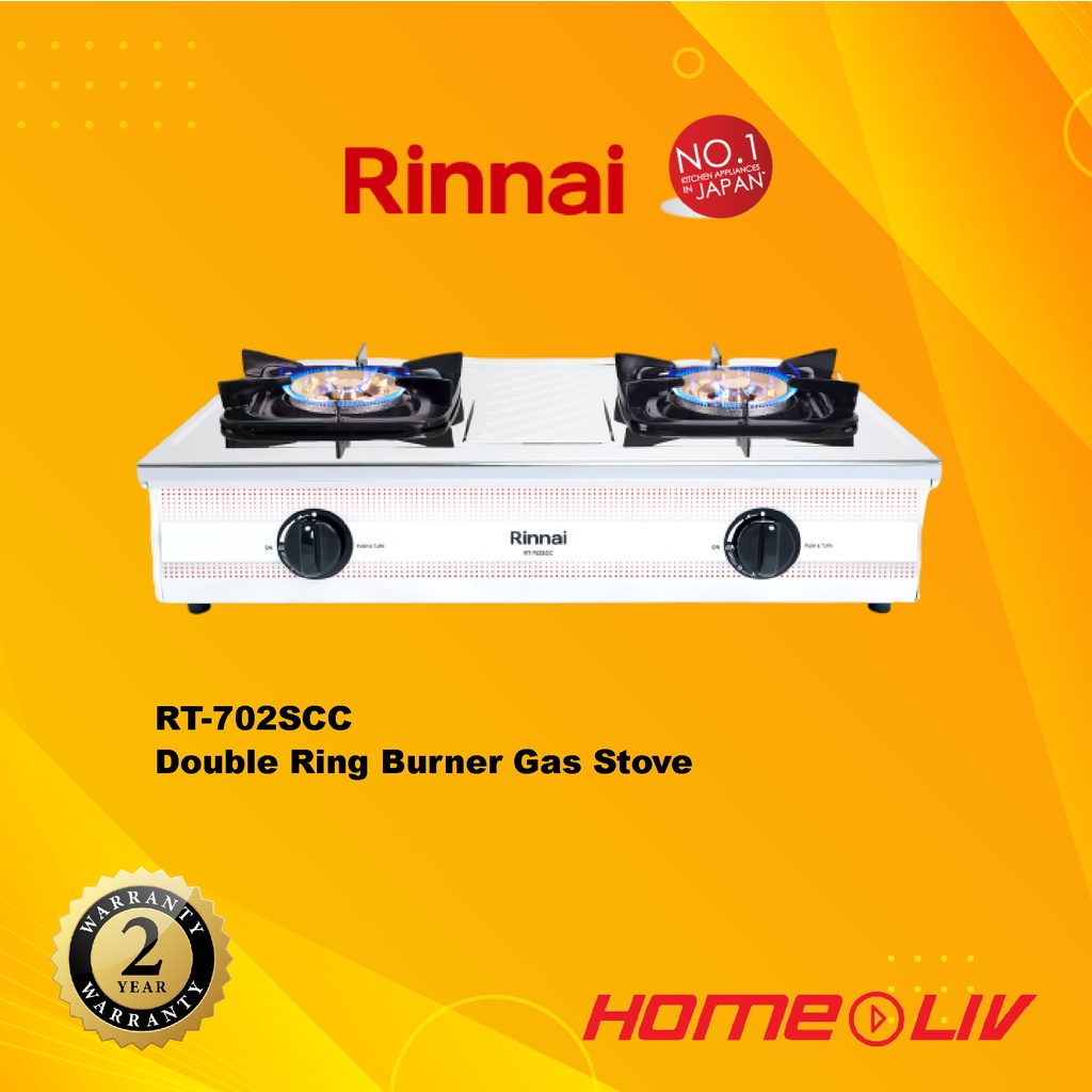 RINNAI RT702SCC STAINLESS STEEL DOUBLE RING BURNER GAS STOVE GAS COOKER