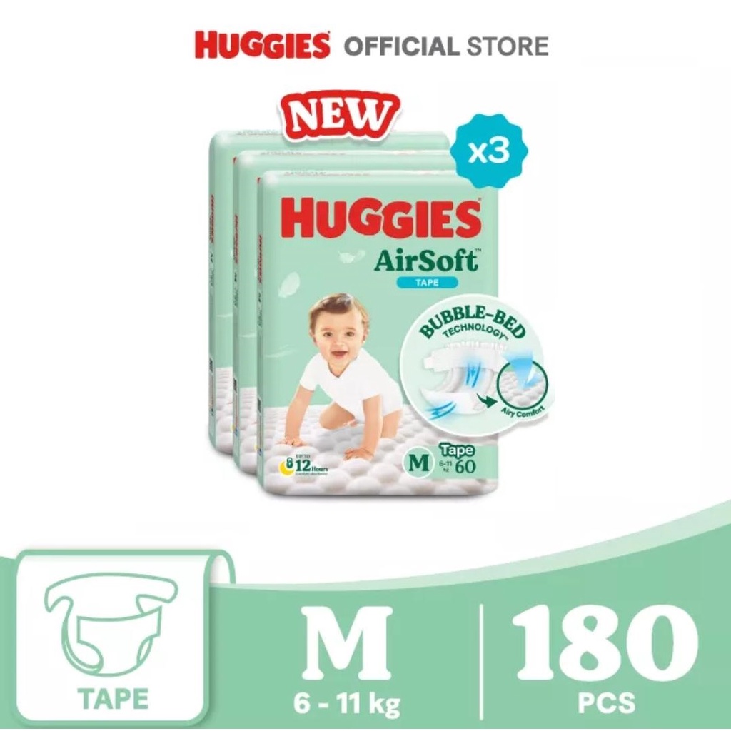 Huggies AirSoft Diapers M60 x 3 Super Jumbo Pack Shopee Malaysia