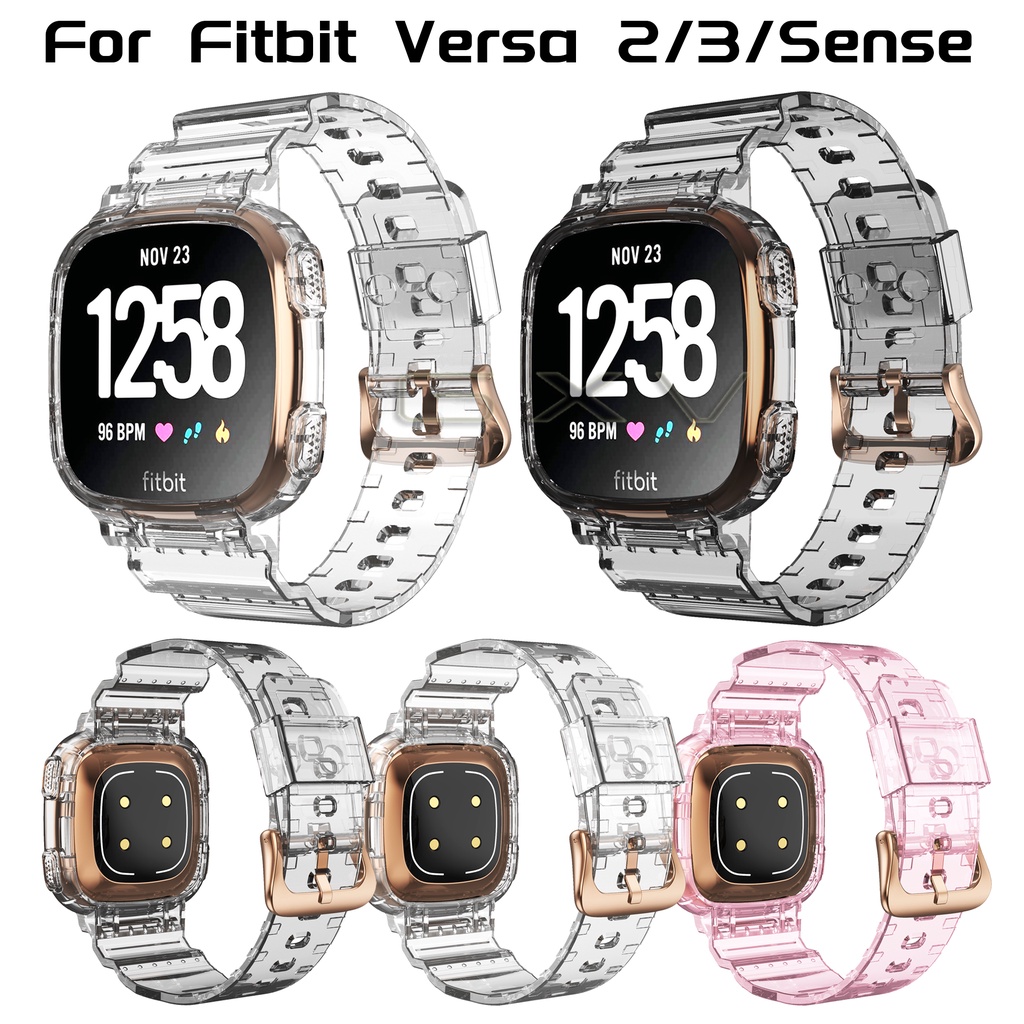 For Fitbit Versa 1 Versa 2 Glacier Transparent Strap with Case 2 in 1