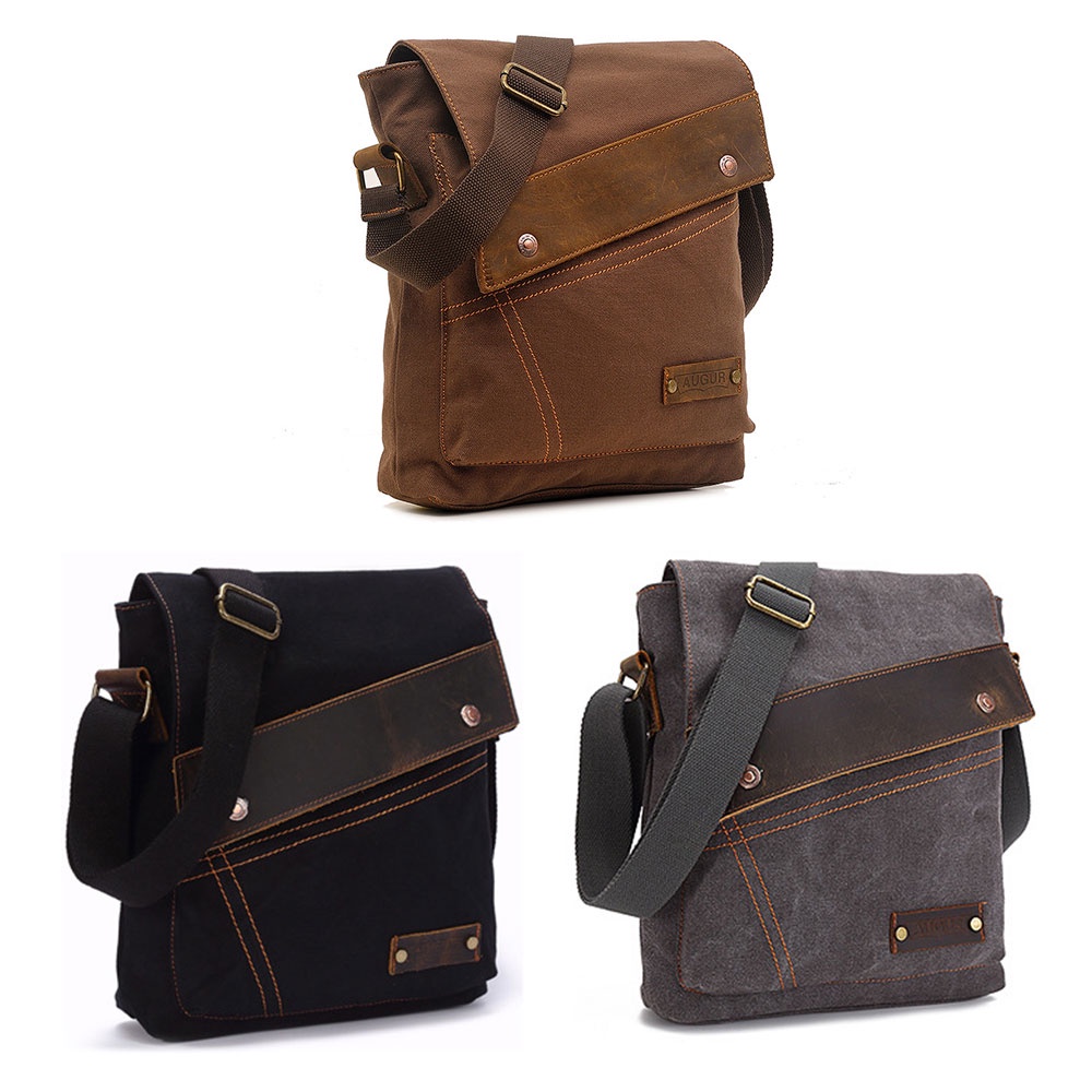 Canvas Leather Men Crossbody Bag Angur Messenger Shoulder Men Bag Sling