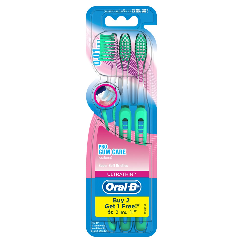 OralB UltraThin Pro Gum Care (Extra Soft) Manual Toothbrush (3 Counts
