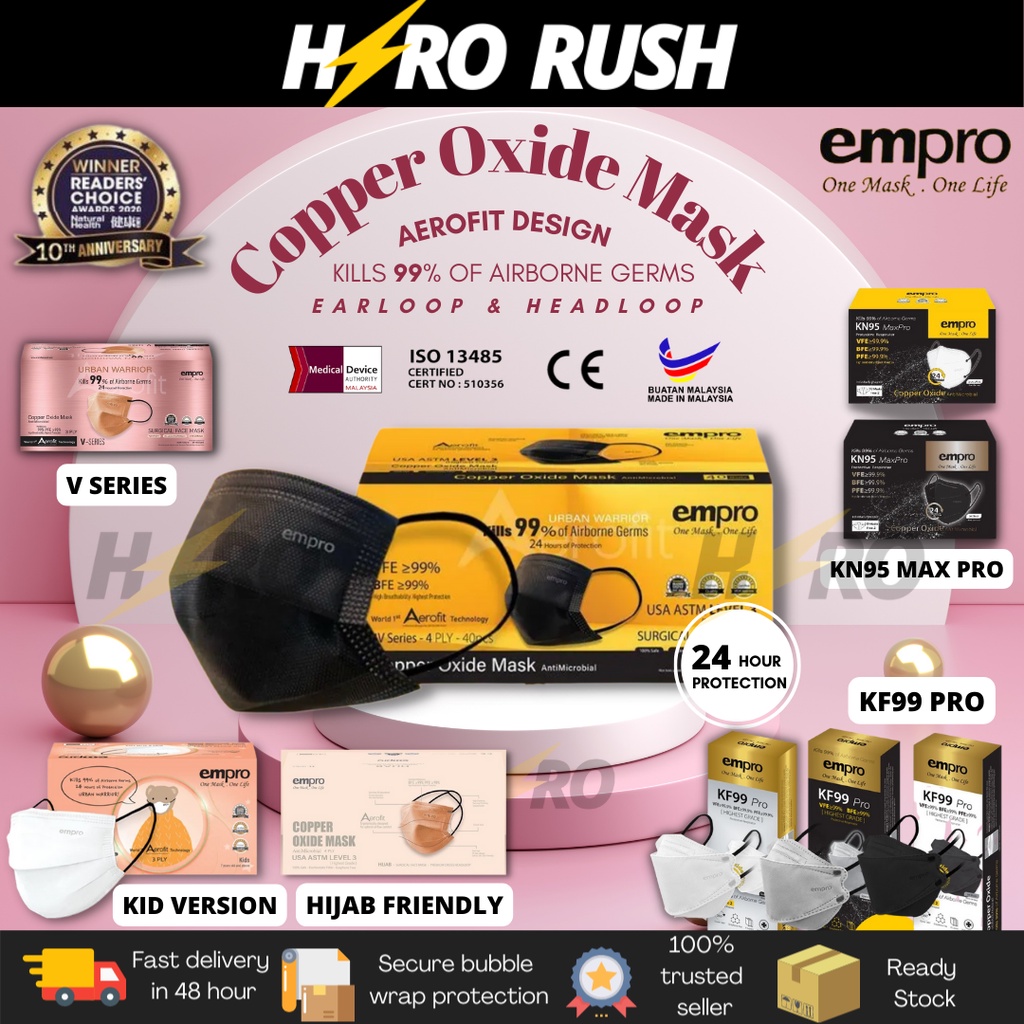 Empro KN95 KF99 4PLY 3PLY Copper Oxide Mask Aerofir Design 4V/V/G/C/R