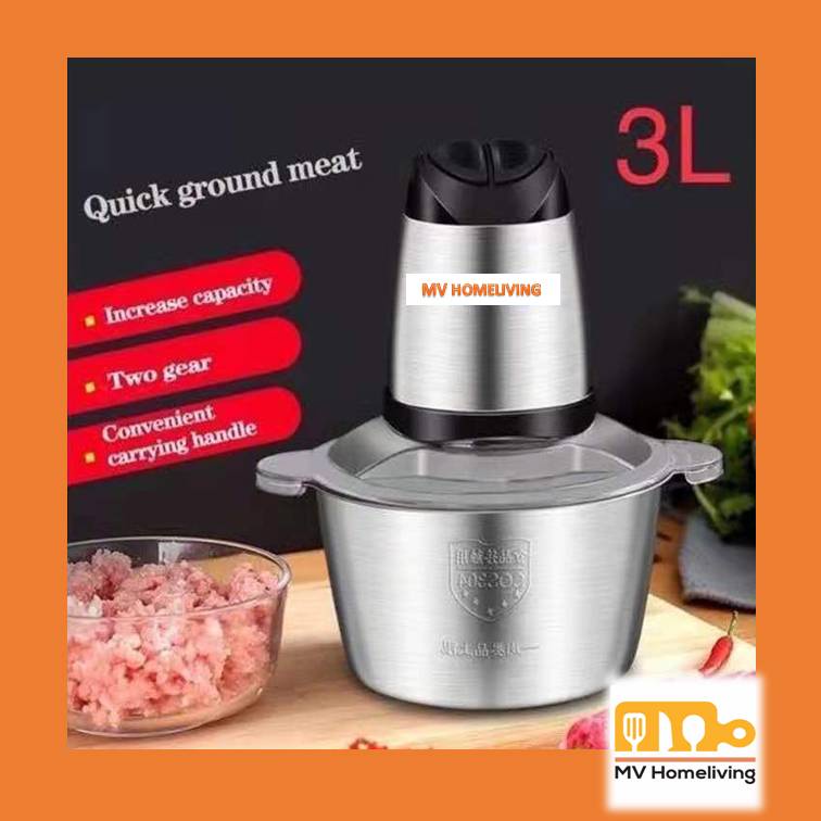 3L Stainless Steel Electric Meat Mincer Chopper Food Processor Blender GrinderPengisar Daging