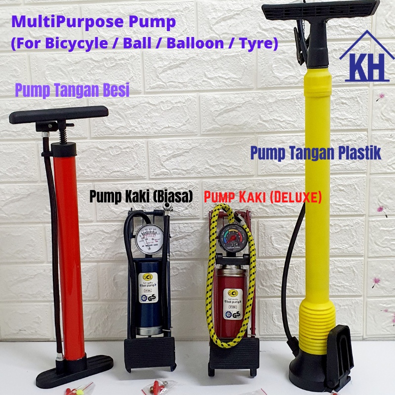 NOrmal / Plastic Hand Pump & Foot Pump PSI 100 (For Bicycle/ Ball/ Motor) Pam Angin Tayar/Bola