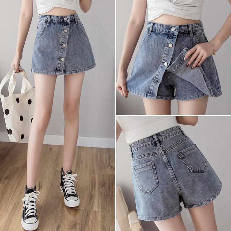 Hot spot denim skirt women's anti walking skirt pants summer high waist