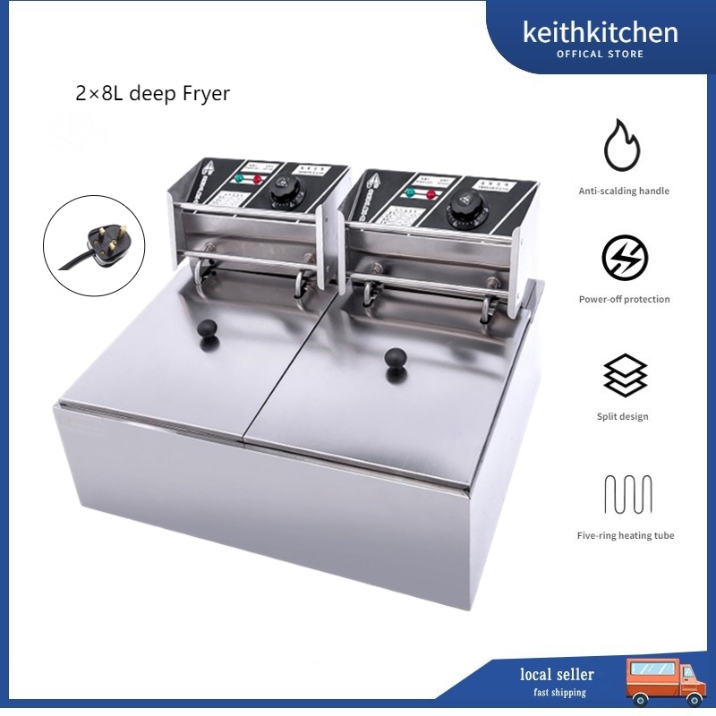(Malaysia plug)2 x 8L Electric Stainless Steel Deep Fryer Commercial