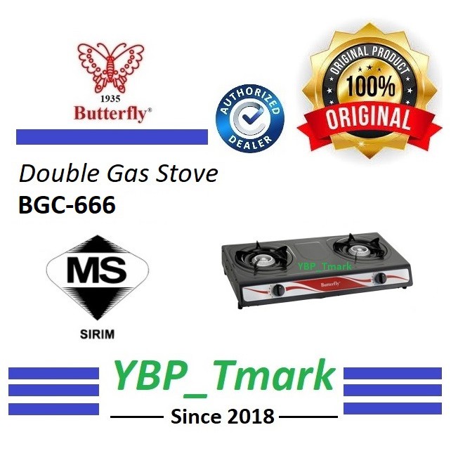 Butterfly Epoxy Double Gas Stove Dapur Gas Gas Cooker BGC666 Sirim Approved YBP_Tmark Shopee