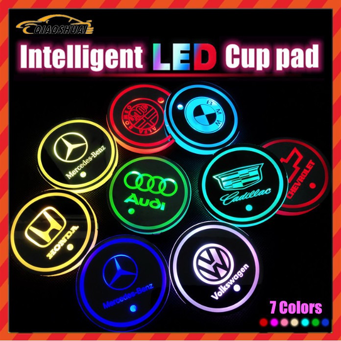 🌈Car Coaster Car LED luminous water coaster solar USB charging nonslip