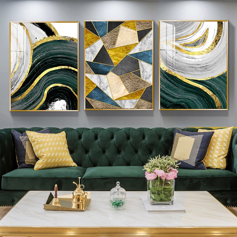 Canvas Painting Abstract Gold Green Geometric Posters Prints Poster