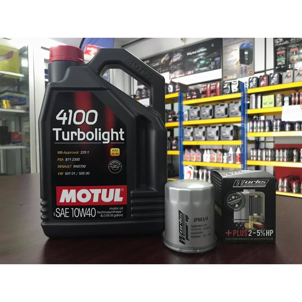 [BUNDLE]Motul 4100 Turbolight 10W40 Engine Oil(4L)+ Works