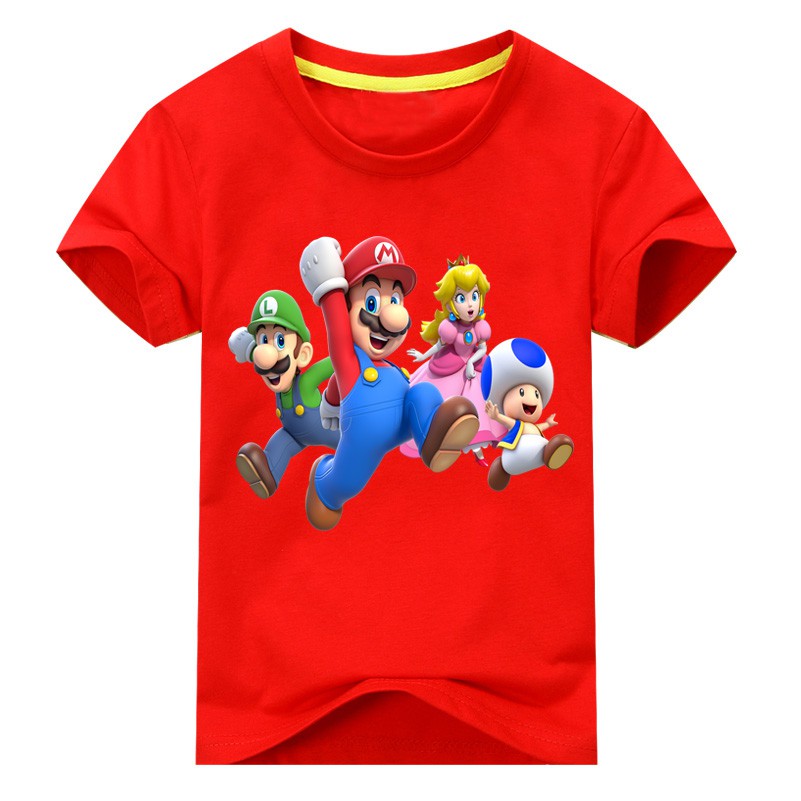 Boys Girls Super Mario Bros Luigi Mushroom Peach Tee Tops For Kids