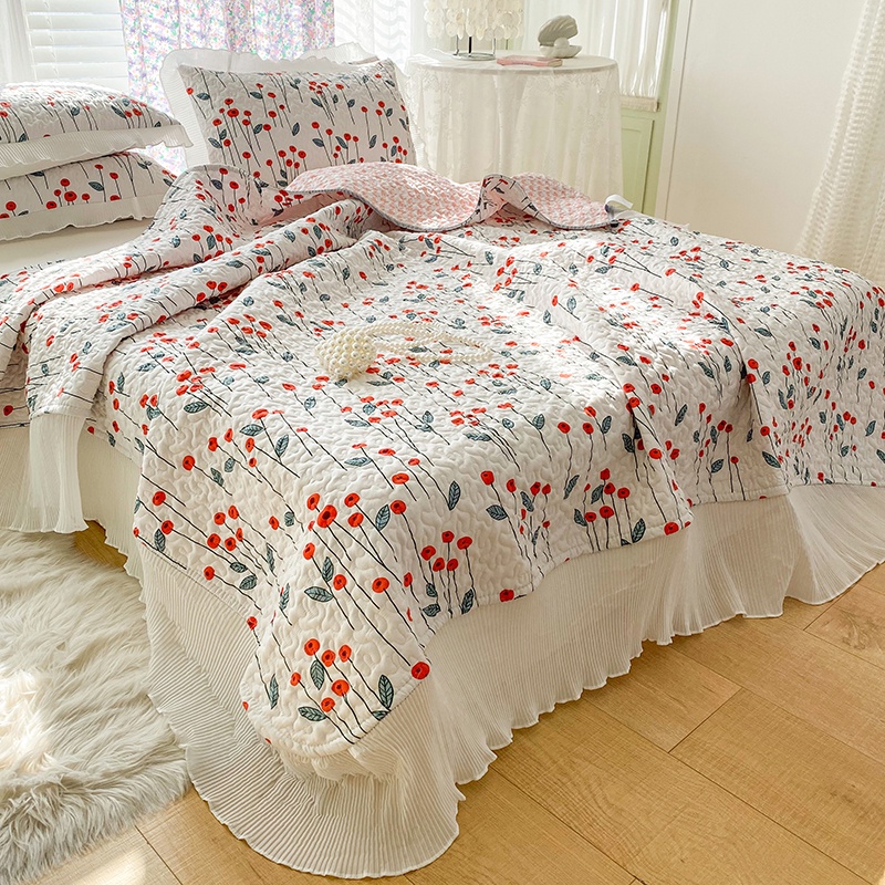 3IN1 Comforter Set Queen/King Lace Quilted Bedding Set Flower Bed Cover Set With Pillow Case