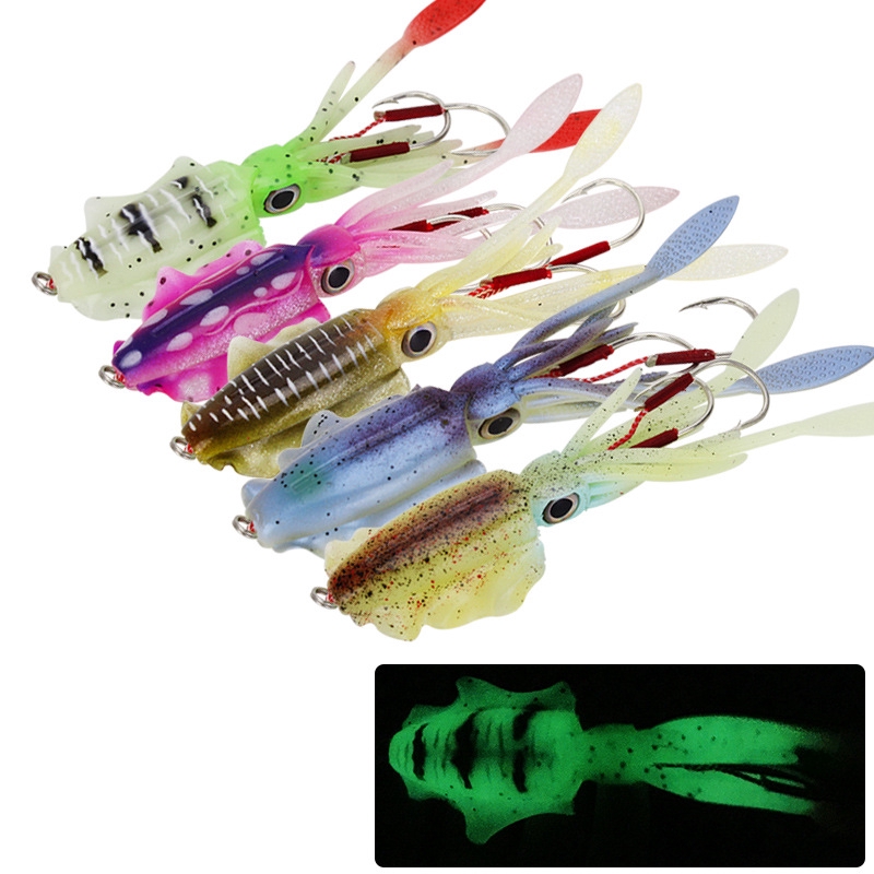 15CM 60G Squid Lures Saltwater Glow Luminous Squid Fishing Lures with