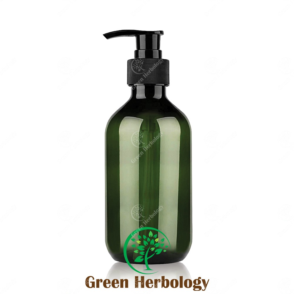 (20 pcs )Green PET Plastic Round Shoulder Bottle with Black Pump Cap