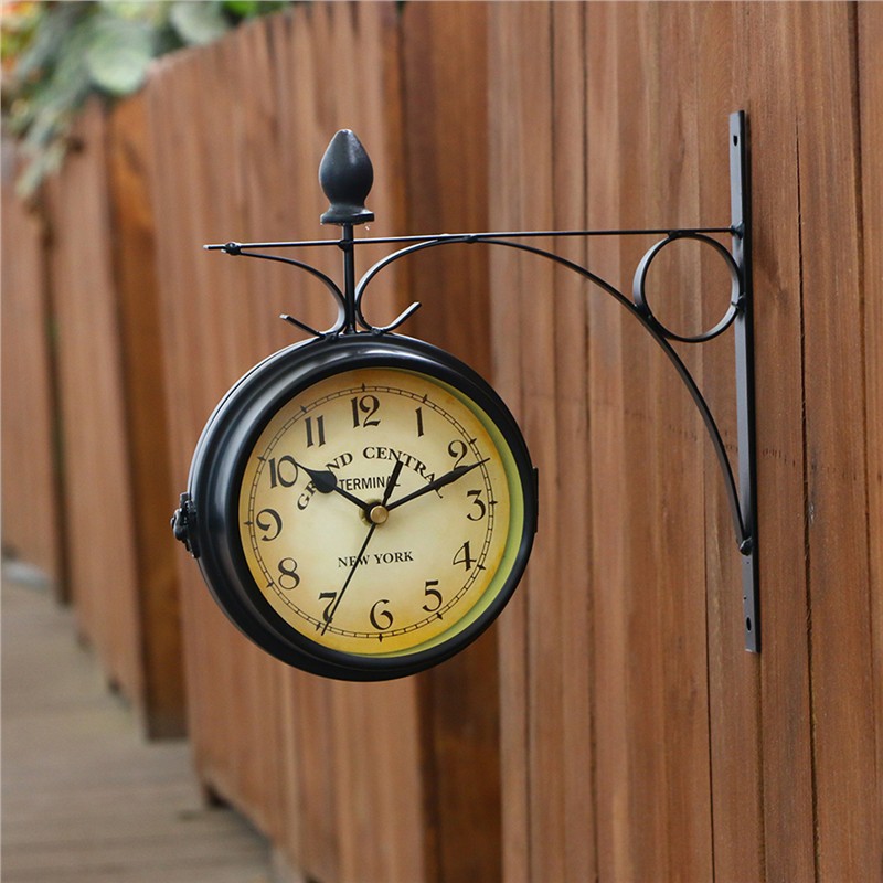 Free ShippingSmall Vintage Double Sided Wall Clock Hallway Garden