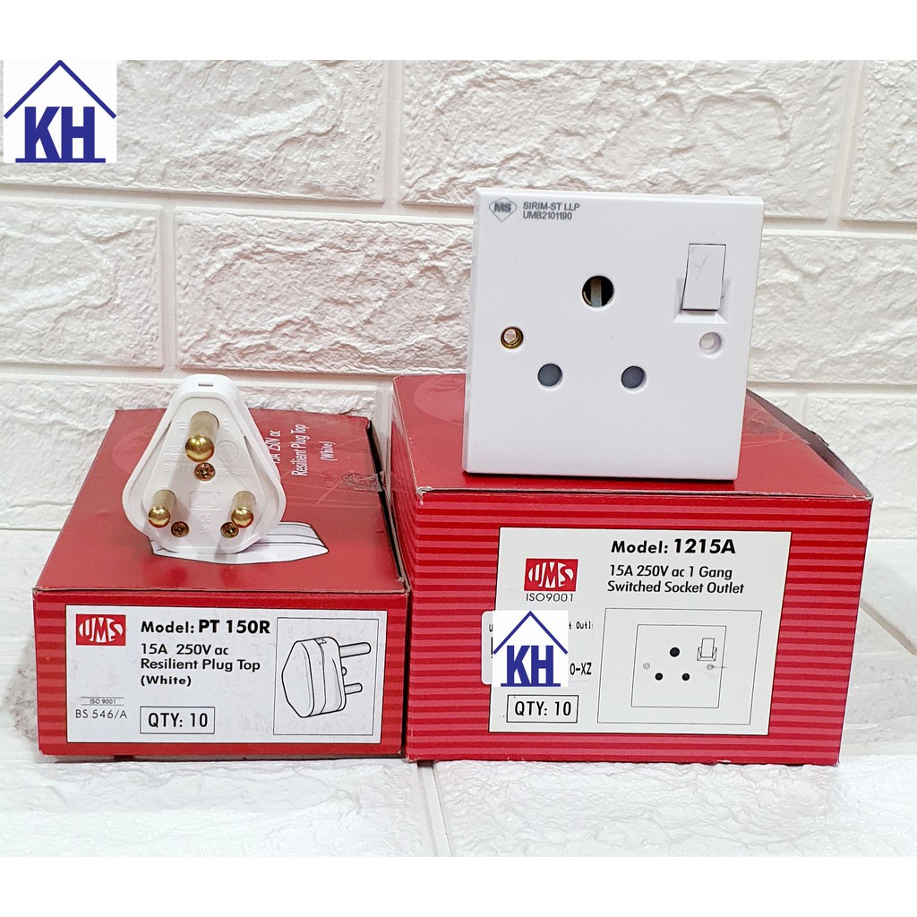 100 Original UMS 15A 250VSwitch Socket Outlet & Resillient Plug Top