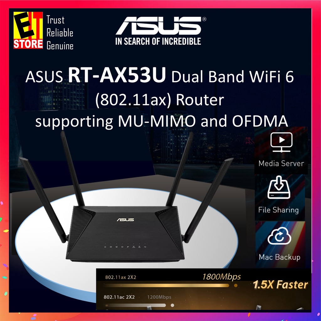 ASUS ROUTER RTAX53U AX1800 DUAL BAND WIFI 6 (802.11AX) Shopee Malaysia