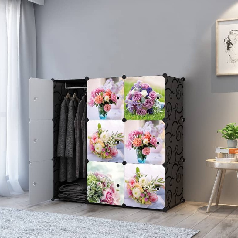 FloweryRoses 9 cube Black DIY Multipurpose Wardrobe Clothes