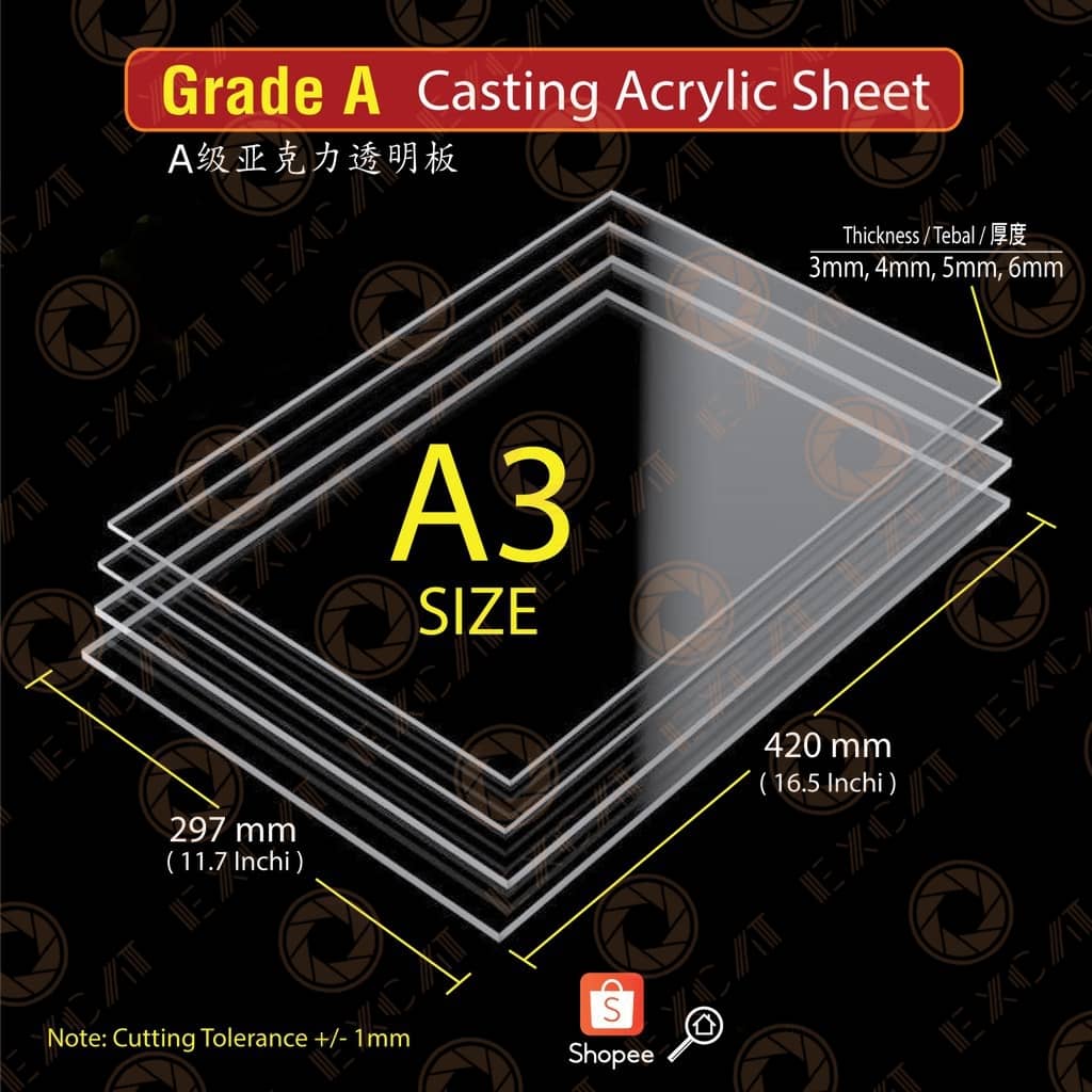 A3 Size Acrylic Sheet, Perspex, Papan Plastic, 亞克力透明板, Great A Casting