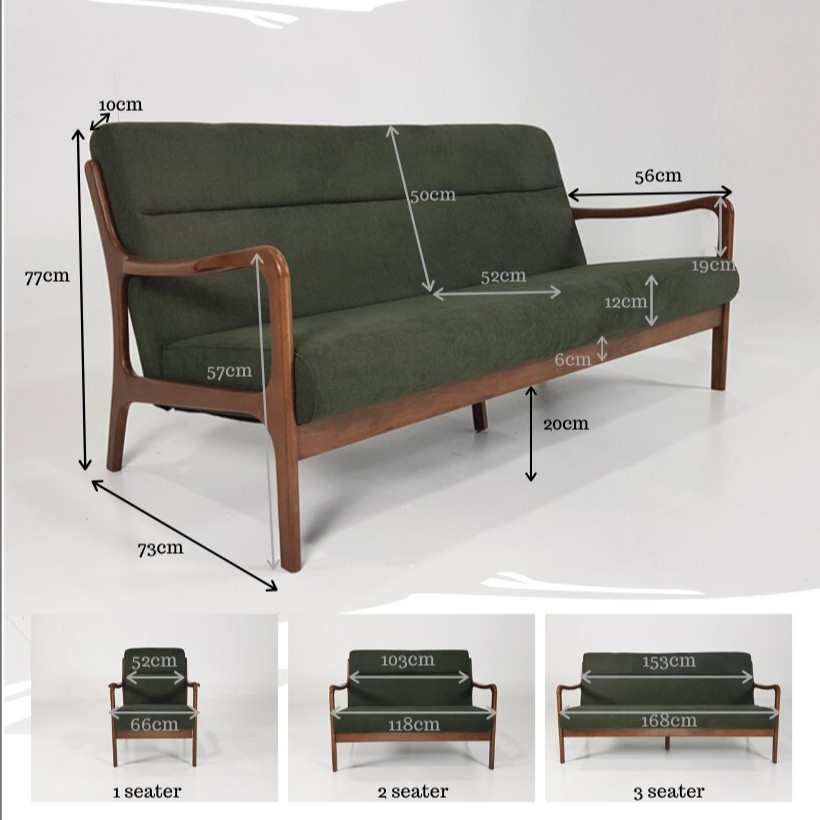 [FREE DELIVERY] Scandinavian Wooden Sofa Set Medium Brown Solid
