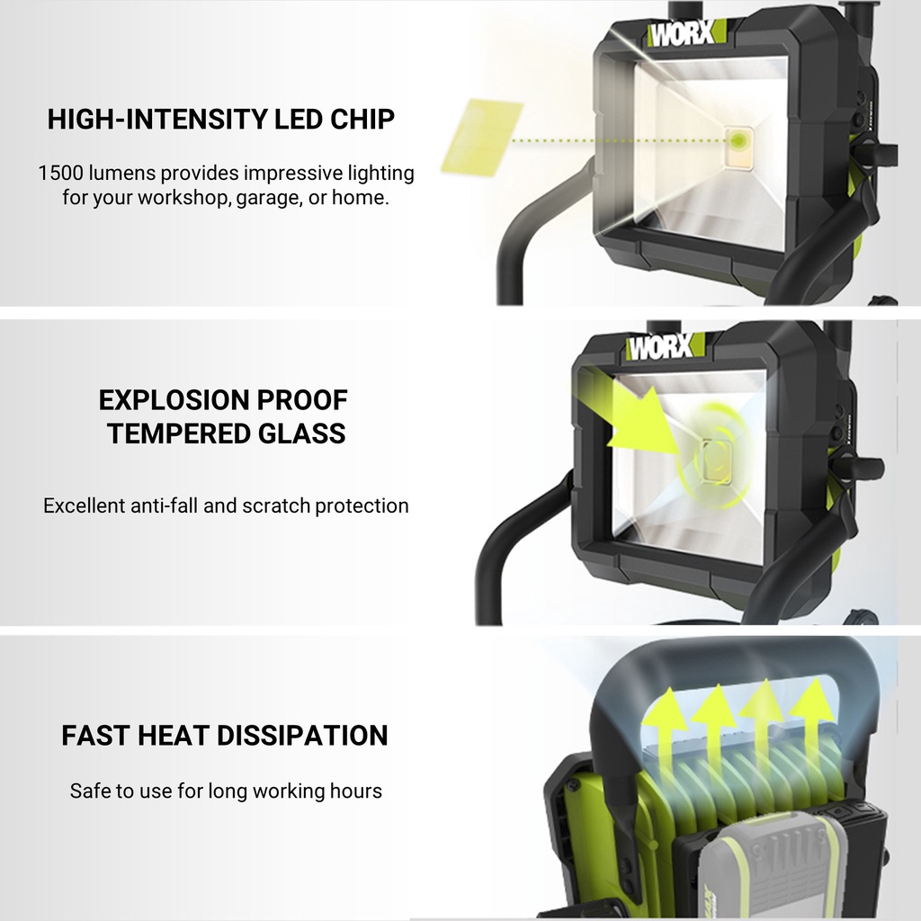 WORX WU026.9 20V Cordless LED Worksite Light / Jobsite Light Tools only (1500 Lumens with