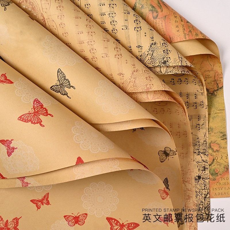 2pcs PRINTED STAMP Newspaper Flower Wrapping Paper Gift Bouquet/Flower