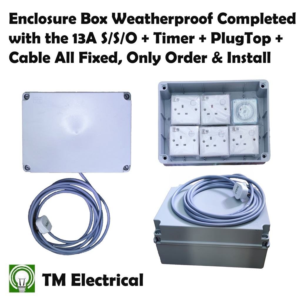 ENCLOSURE BOX WEATHERPROOF IP56 COMPLETED SET / EXTENSION CORDS SOCKET WIRE / OUTDOOR FOUNTAIN