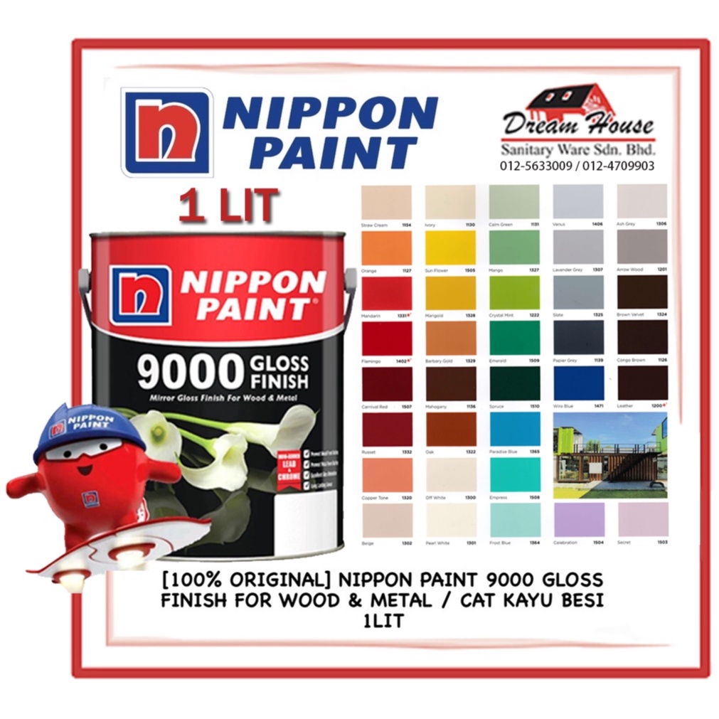 1L NIPPON PAINT 9000 Gloss Finish Oil Based Wood Metal Paint Interior
