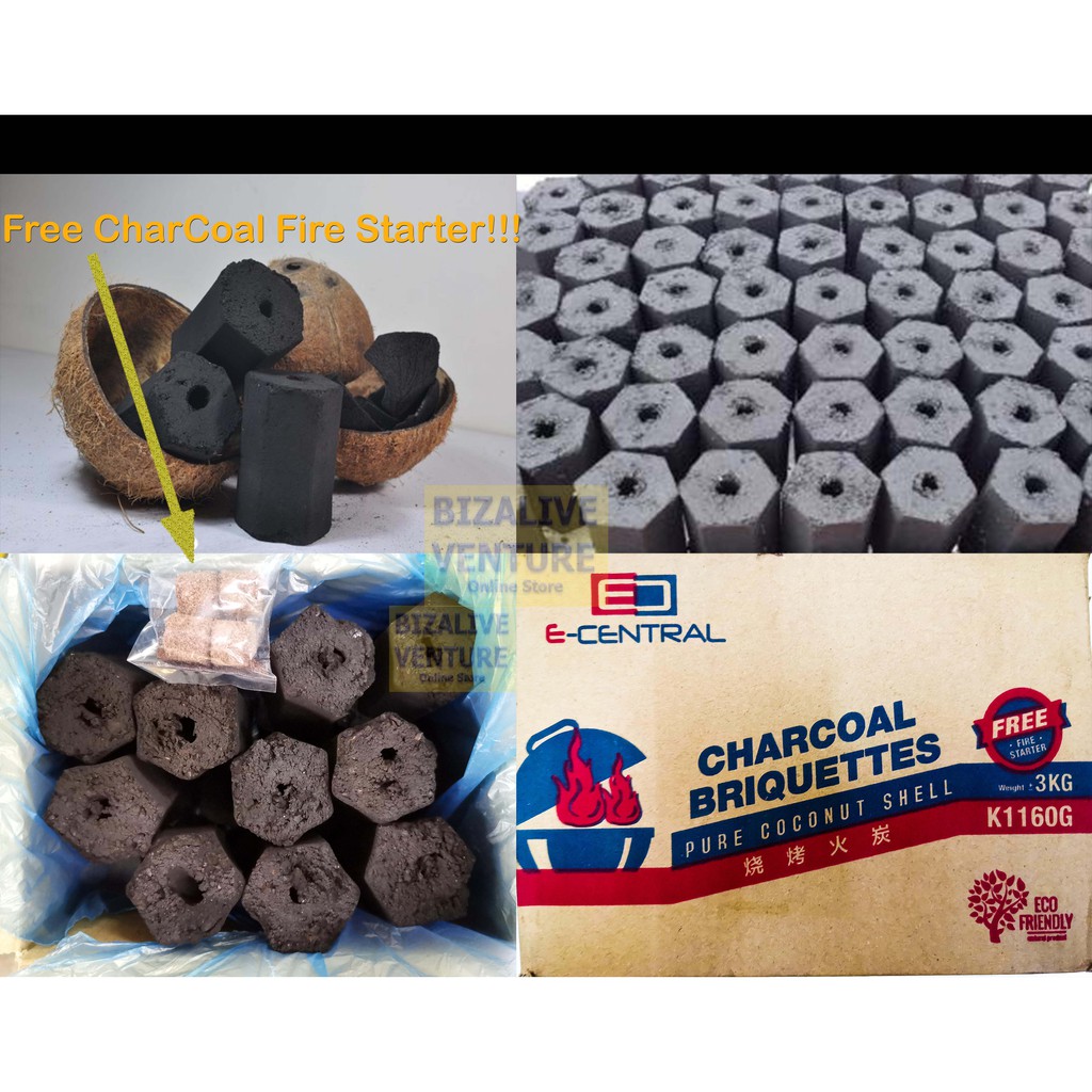 BBQ Charcoal Briquettes 100 PURE COCONUT SHELL CHARCOAL !!! (3KG