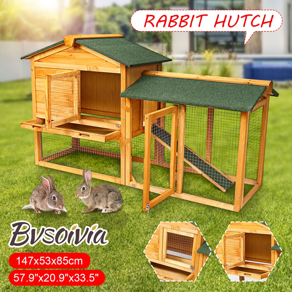 2tier Rabbit Hutch Guinea Pig Hutches Wooden Bunnies House Night