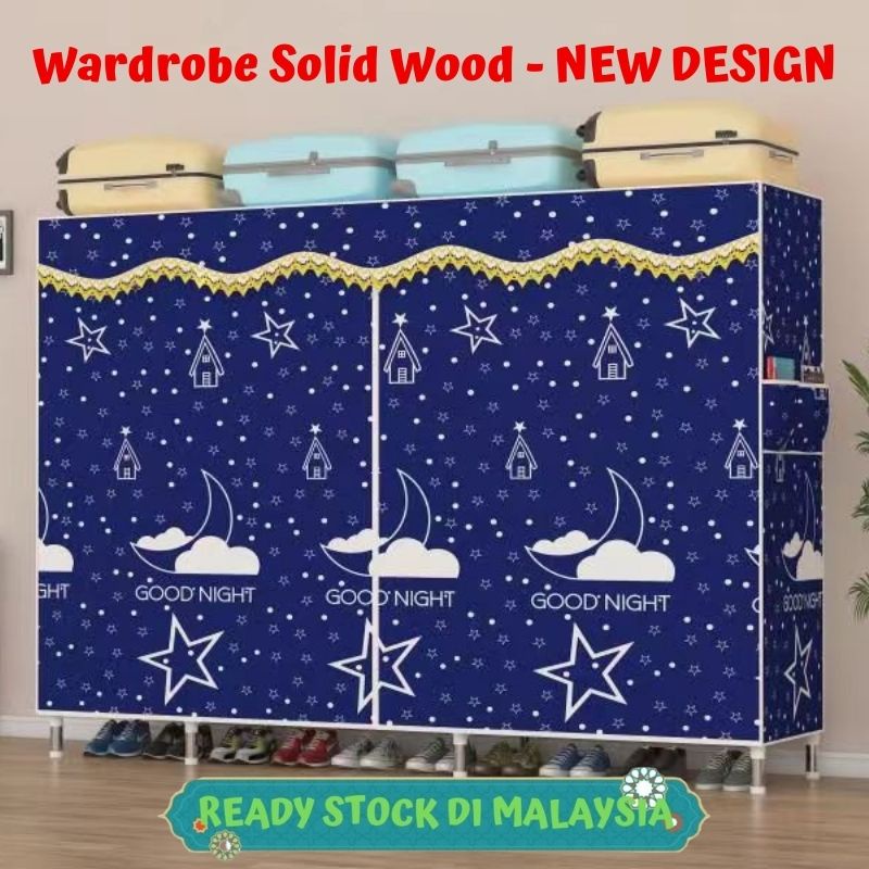 Wardrobe Almari Baju Kayu Rak Baju Storage Rack Wood Frame Clothes Rack Cupboard Bedroom