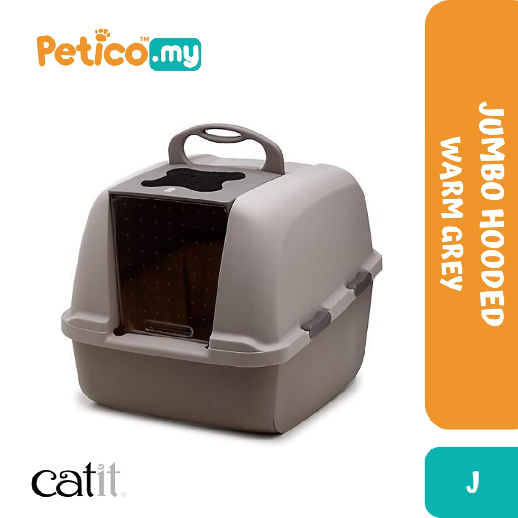 Catit Jumbo Hooded Cat Litter Box Warm Gray Shopee Malaysia