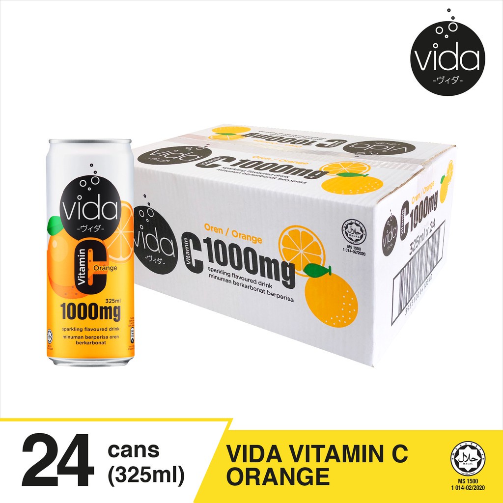 Vida Vitamin C Orange Flavour (325ml x 24 Cans/1 Carton) Shopee