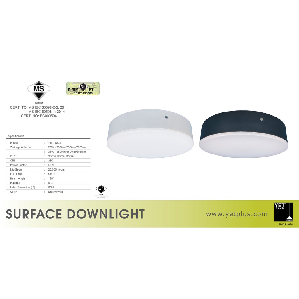 YET 9008 35W LED SURFACE DOWNLIGHT ROUND (DAYLIGHT / COOL WHITE / WARM